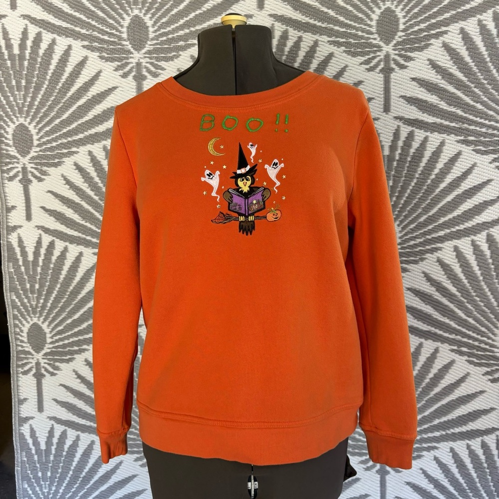 Vintage 90s Halloween Witch Ghost BOO Orange Sweatshirt Women’s M